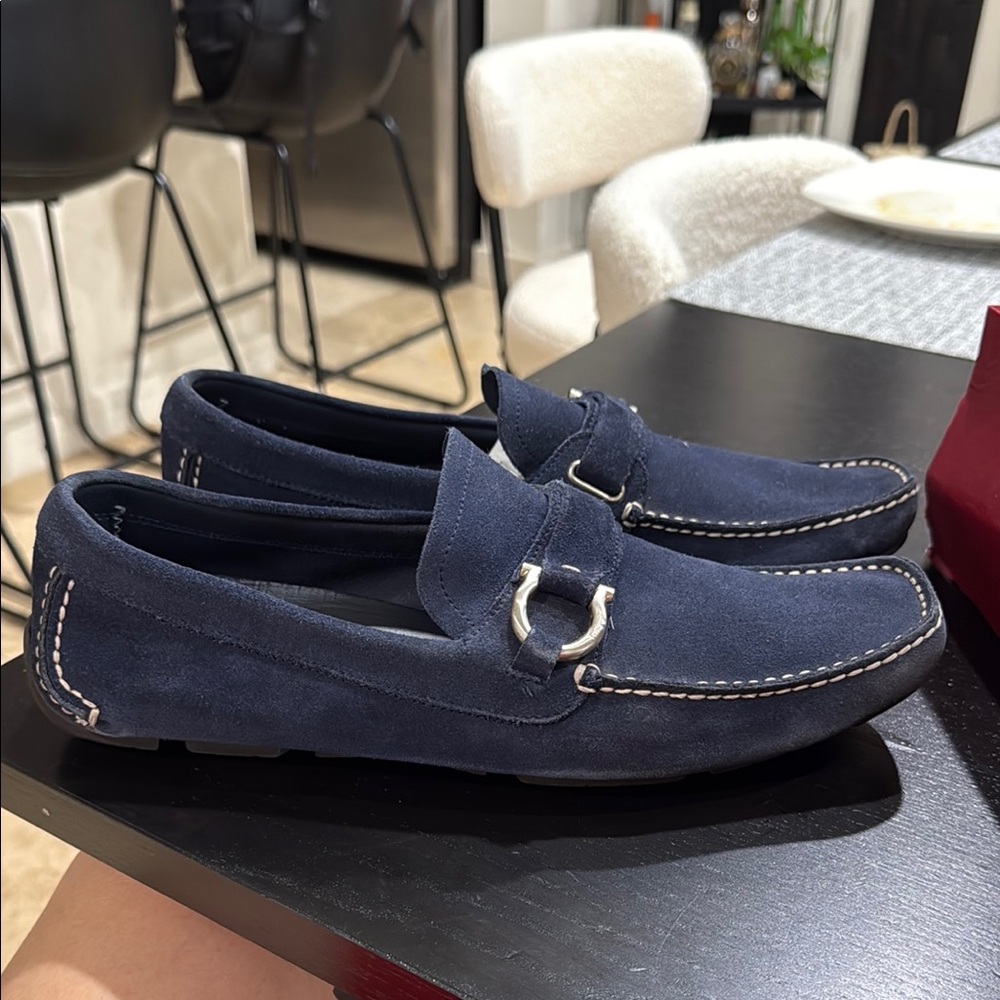Salvatore Ferragamo Blue Loafers with Slip-On Design